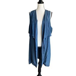 Signature Studio Womens Open Front Sleeveless Blue Vest Size Large